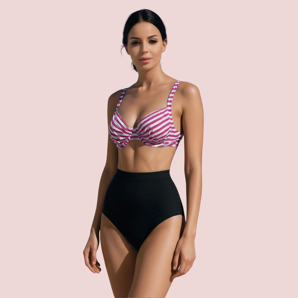 Structured Underwire Bikini Bra Topa in Pink &amp; White Stripe (Top Only)