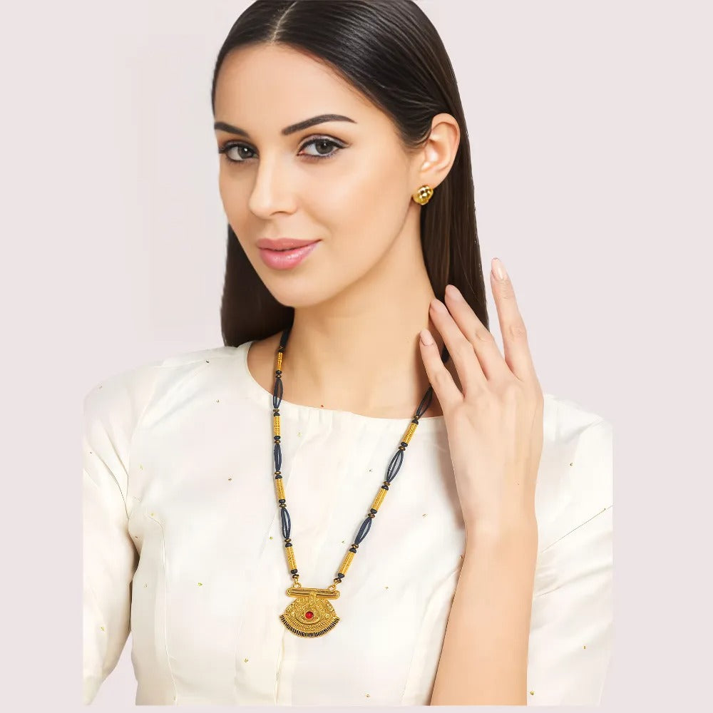 Elegant Traditional Mangalsutra with Black Beads &amp; Pendant