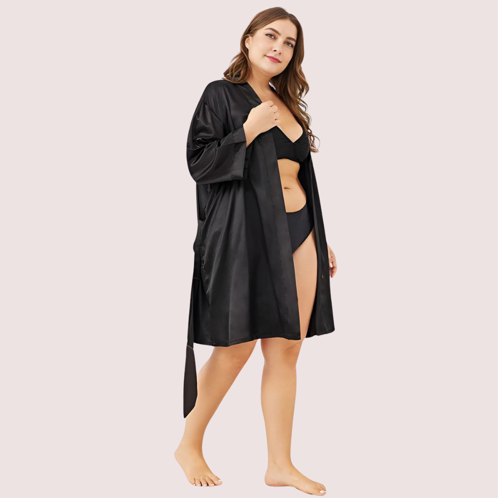 Black Luxe Japanese Silk-Satin Robe (5XL–6XL)